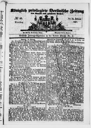 Königlich privilegirte Berlinische Zeitung von Staats- und gelehrten Sachen vom 24.02.1857