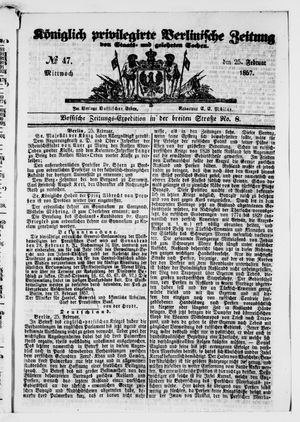 Königlich privilegirte Berlinische Zeitung von Staats- und gelehrten Sachen on Feb 25, 1857