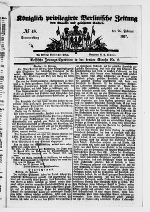 Königlich privilegirte Berlinische Zeitung von Staats- und gelehrten Sachen vom 26.02.1857