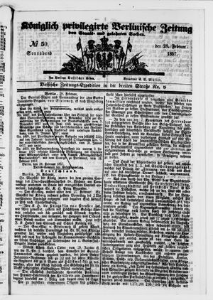 Königlich privilegirte Berlinische Zeitung von Staats- und gelehrten Sachen vom 28.02.1857