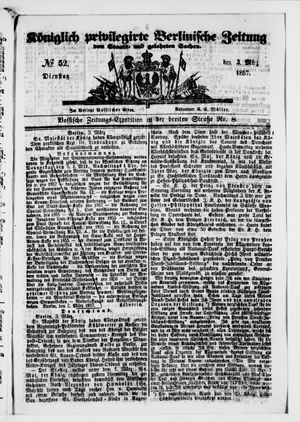 Königlich privilegirte Berlinische Zeitung von Staats- und gelehrten Sachen vom 03.03.1857