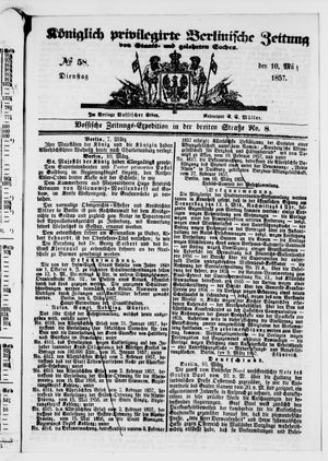 Königlich privilegirte Berlinische Zeitung von Staats- und gelehrten Sachen on Mar 10, 1857
