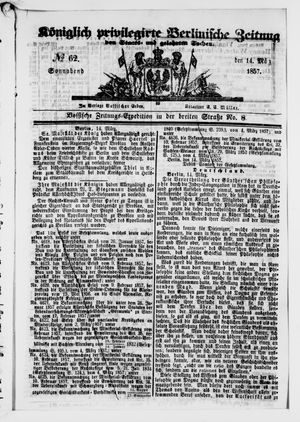 Königlich privilegirte Berlinische Zeitung von Staats- und gelehrten Sachen vom 14.03.1857