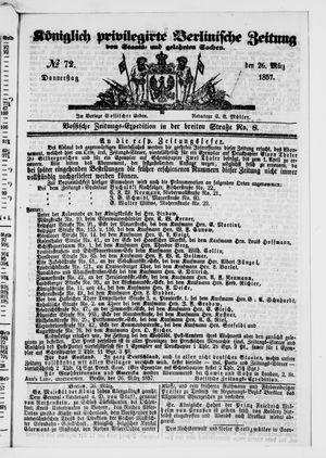 Königlich privilegirte Berlinische Zeitung von Staats- und gelehrten Sachen on Mar 26, 1857