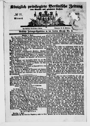 Königlich privilegirte Berlinische Zeitung von Staats- und gelehrten Sachen vom 01.04.1857