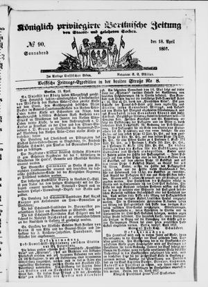 Königlich privilegirte Berlinische Zeitung von Staats- und gelehrten Sachen on Apr 18, 1857