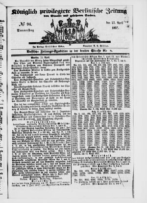 Königlich privilegirte Berlinische Zeitung von Staats- und gelehrten Sachen vom 23.04.1857
