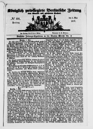 Königlich privilegirte Berlinische Zeitung von Staats- und gelehrten Sachen vom 01.05.1857