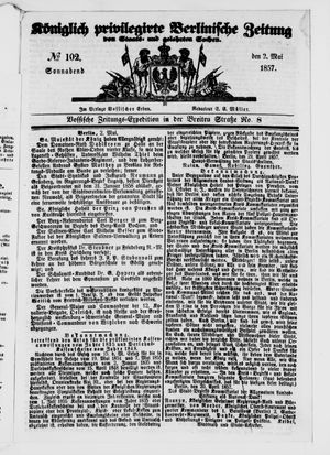 Königlich privilegirte Berlinische Zeitung von Staats- und gelehrten Sachen vom 02.05.1857