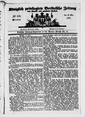 Königlich privilegirte Berlinische Zeitung von Staats- und gelehrten Sachen on May 13, 1857