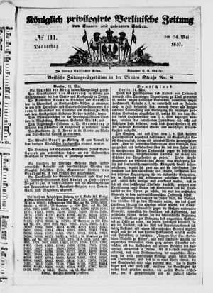 Königlich privilegirte Berlinische Zeitung von Staats- und gelehrten Sachen vom 14.05.1857