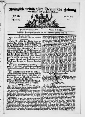 Königlich privilegirte Berlinische Zeitung von Staats- und gelehrten Sachen vom 17.05.1857