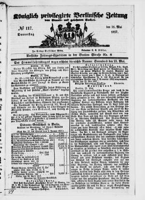 Königlich privilegirte Berlinische Zeitung von Staats- und gelehrten Sachen on May 21, 1857