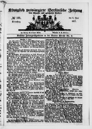 Königlich privilegirte Berlinische Zeitung von Staats- und gelehrten Sachen vom 09.06.1857