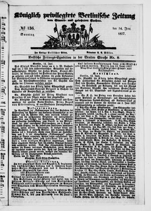 Königlich privilegirte Berlinische Zeitung von Staats- und gelehrten Sachen vom 14.06.1857