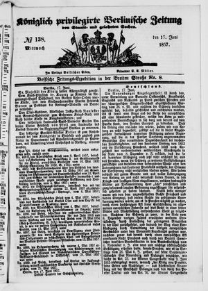 Königlich privilegirte Berlinische Zeitung von Staats- und gelehrten Sachen vom 17.06.1857