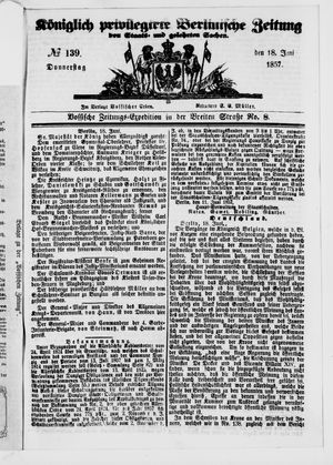 Königlich privilegirte Berlinische Zeitung von Staats- und gelehrten Sachen vom 18.06.1857