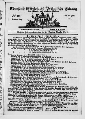 Königlich privilegirte Berlinische Zeitung von Staats- und gelehrten Sachen vom 25.06.1857