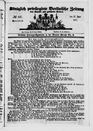 Königlich privilegirte Berlinische Zeitung von Staats- und gelehrten Sachen on Jun 27, 1857