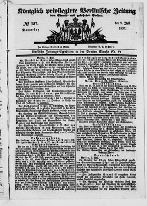 Königlich privilegirte Berlinische Zeitung von Staats- und gelehrten Sachen vom 09.07.1857