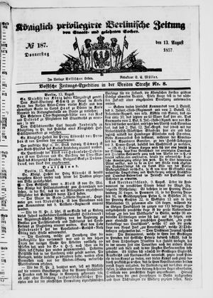 Königlich privilegirte Berlinische Zeitung von Staats- und gelehrten Sachen vom 13.08.1857