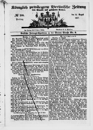 Königlich privilegirte Berlinische Zeitung von Staats- und gelehrten Sachen vom 14.08.1857