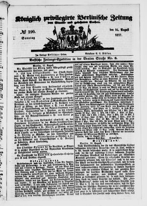 Königlich privilegirte Berlinische Zeitung von Staats- und gelehrten Sachen vom 16.08.1857
