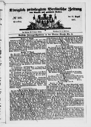 Königlich privilegirte Berlinische Zeitung von Staats- und gelehrten Sachen vom 18.08.1857