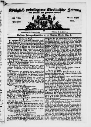 Königlich privilegirte Berlinische Zeitung von Staats- und gelehrten Sachen vom 19.08.1857