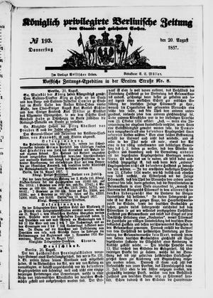 Königlich privilegirte Berlinische Zeitung von Staats- und gelehrten Sachen vom 20.08.1857