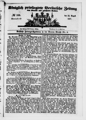 Königlich privilegirte Berlinische Zeitung von Staats- und gelehrten Sachen vom 22.08.1857
