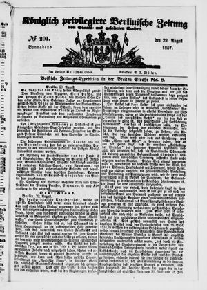 Königlich privilegirte Berlinische Zeitung von Staats- und gelehrten Sachen vom 29.08.1857
