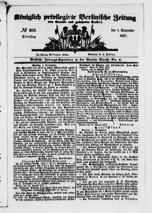 Königlich privilegirte Berlinische Zeitung von Staats- und gelehrten Sachen vom 01.09.1857