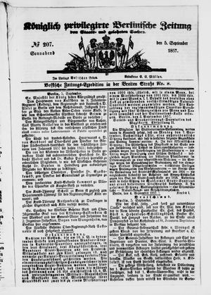 Königlich privilegirte Berlinische Zeitung von Staats- und gelehrten Sachen vom 05.09.1857