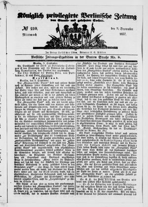 Königlich privilegirte Berlinische Zeitung von Staats- und gelehrten Sachen vom 09.09.1857
