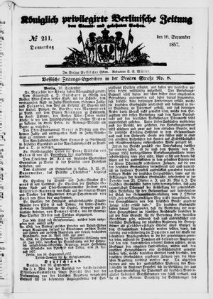 Königlich privilegirte Berlinische Zeitung von Staats- und gelehrten Sachen vom 10.09.1857