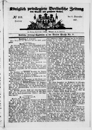 Königlich privilegirte Berlinische Zeitung von Staats- und gelehrten Sachen on Sep 11, 1857