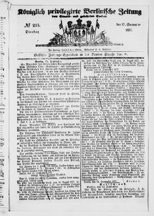 Königlich privilegirte Berlinische Zeitung von Staats- und gelehrten Sachen vom 15.09.1857