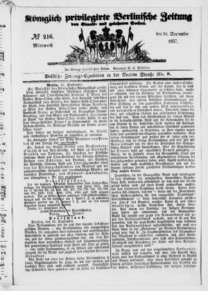 Königlich privilegirte Berlinische Zeitung von Staats- und gelehrten Sachen on Sep 16, 1857