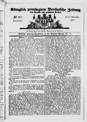 Königlich privilegirte Berlinische Zeitung von Staats- und gelehrten Sachen on Sep 17, 1857