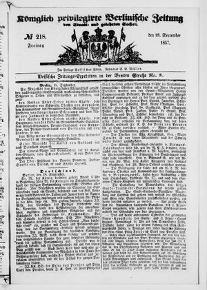 Königlich privilegirte Berlinische Zeitung von Staats- und gelehrten Sachen vom 18.09.1857