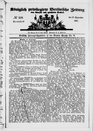 Königlich privilegirte Berlinische Zeitung von Staats- und gelehrten Sachen vom 19.09.1857