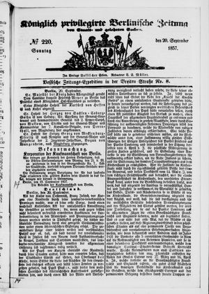 Königlich privilegirte Berlinische Zeitung von Staats- und gelehrten Sachen on Sep 20, 1857