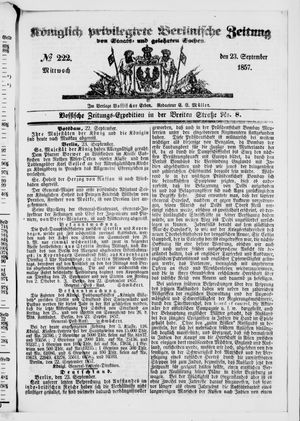 Königlich privilegirte Berlinische Zeitung von Staats- und gelehrten Sachen vom 23.09.1857