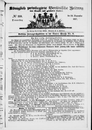 Königlich privilegirte Berlinische Zeitung von Staats- und gelehrten Sachen vom 24.09.1857