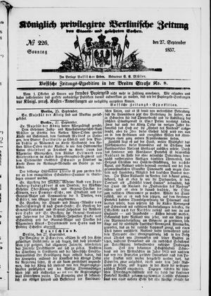 Königlich privilegirte Berlinische Zeitung von Staats- und gelehrten Sachen on Sep 27, 1857
