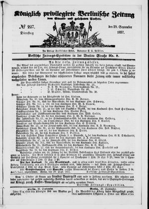 Königlich privilegirte Berlinische Zeitung von Staats- und gelehrten Sachen vom 29.09.1857