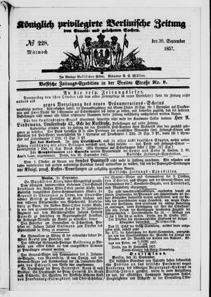 Königlich privilegirte Berlinische Zeitung von Staats- und gelehrten Sachen vom 30.09.1857