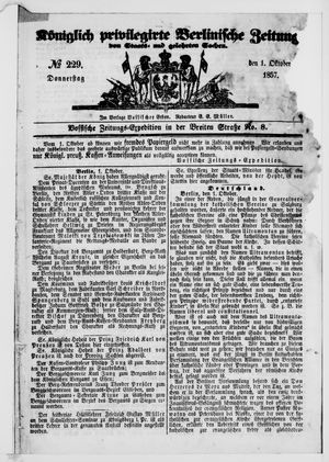 Königlich privilegirte Berlinische Zeitung von Staats- und gelehrten Sachen vom 01.10.1857