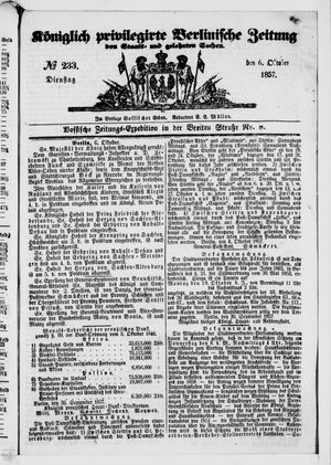 Königlich privilegirte Berlinische Zeitung von Staats- und gelehrten Sachen vom 06.10.1857